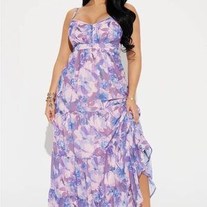 Fashion Nova Lavender Floral Tiered Maxi Dress